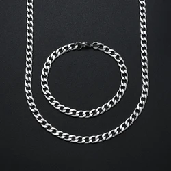 Hot sale width 6MM stainless steel Cuban chain necklace & bracelet fashion jewelry set hip hop rock jewelry for men