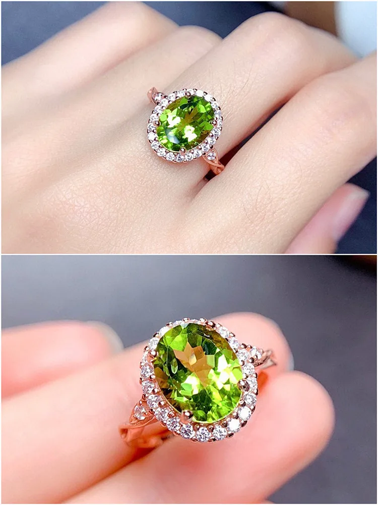 Chic Olive Green Crystal Emerald Gemstones Diamodns Rings for Women 18k Rose Gold Color Fine Fashion Jewelry Bague Bijoux Gifts