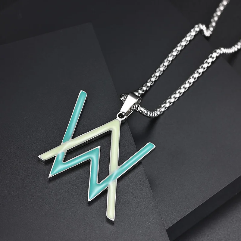 Stainless Steel Night Glowing Necklace Alan Walker Luminous Pendant Necklace AW Letter Glow Popular Jewelry Hip Hop Rock Star