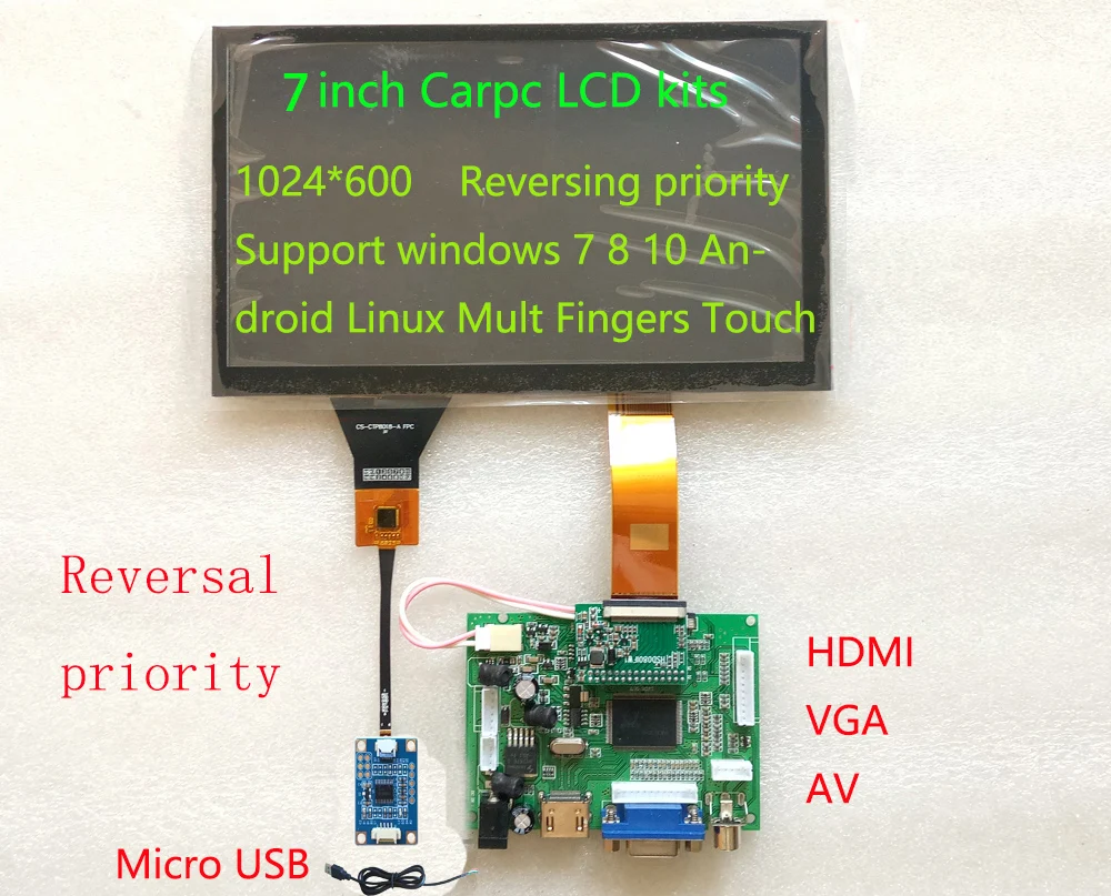 

CARPC Kit 7 Inch 1024 600 LCD HSD070IFW1 High Brightness & Dirver Board HDMI(compatible) VGA AV Reversing Android(phone) windows