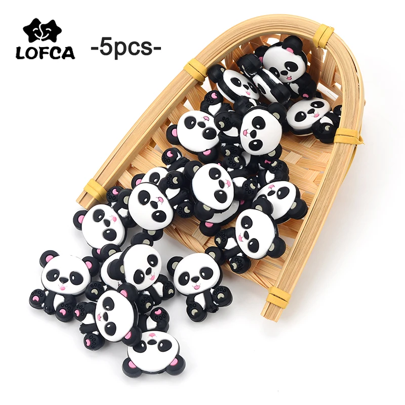 

LOFCA 5pcs Panda Silicone Teether BPA Free Food Grade Baby Animal silicone teething Beads Toys Baby Care Pacifier Chain Gift DIY