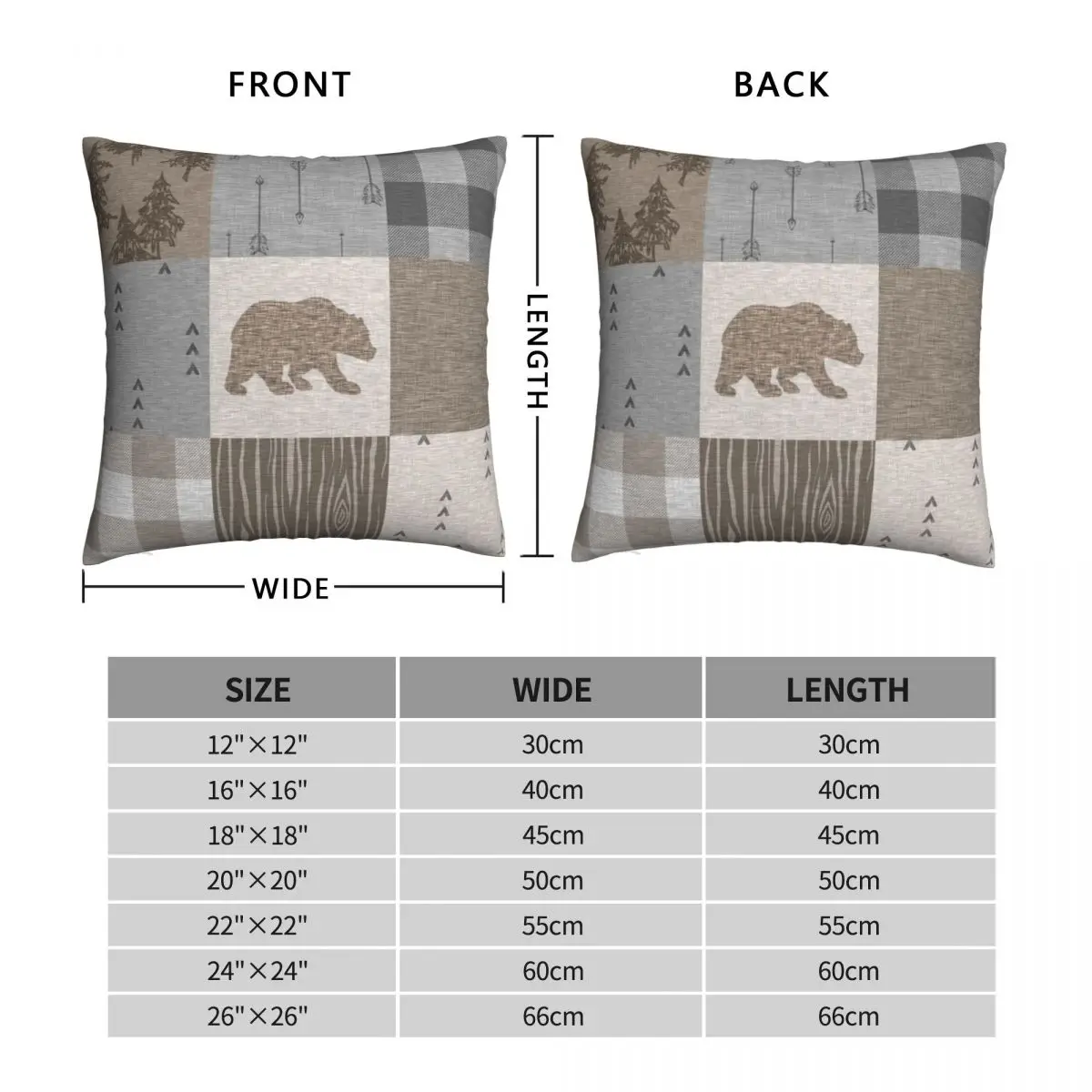 Bear Patchwork Rustic Neutrals Square Pillowcase Polyester Linen Velvet Zip Decor Throw Pillow Case Sofa Seater Cushion Cover