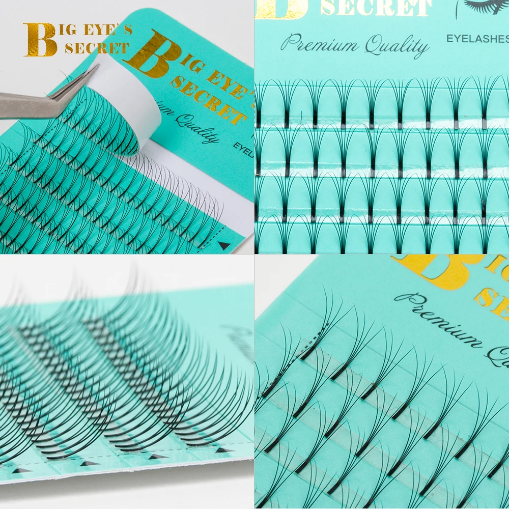 BES 1 Tray Long Stem Russian Volume Lashes Extensions 2D 0.15mm 8-15mm Thickness Premade Fans Eyelashes Extensions Pre Made Fans