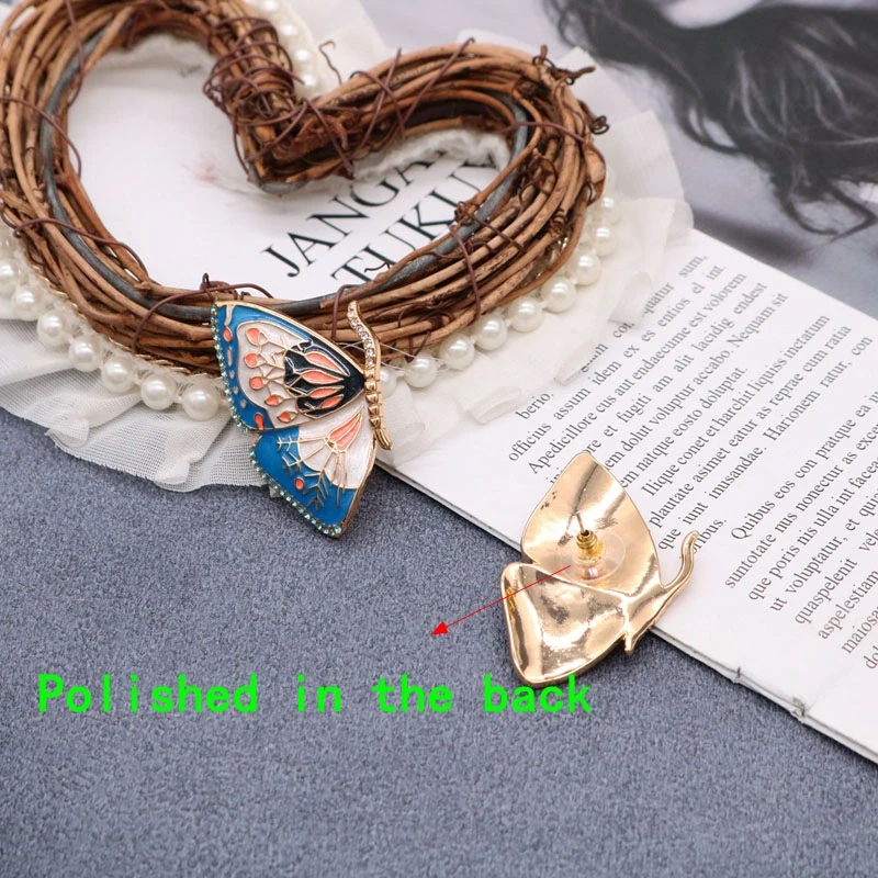 Butterfly Earrings Stud Alloy Creative Colorful Enamel Retro Pretty Rhinestone Party Accessories For Women Girl