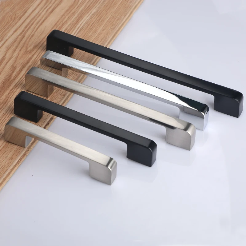 96128 160 192 224 320mm modern simple chrome stain nickel length wardrobe kitchen cabinet door handle black drawer cupboard knob