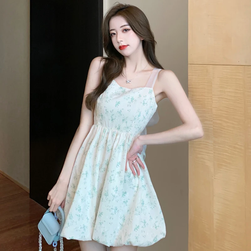 

2024 Beach Floral Off Shoulder Sexy Club Mini Sling Dress Summer Vintage Korean Casual Dress Women Elegant Bodycon Party Vestido