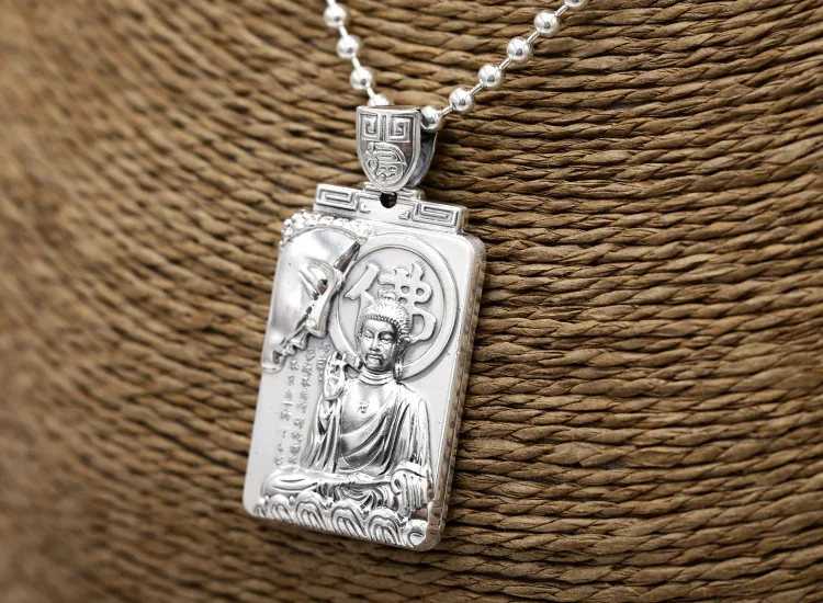 S990 sterling silver jewelry retro Thai silver simple men and women Buddha pendant