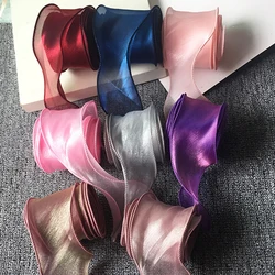 Wide Wavy Edge Ribbons, Translucent, Shining, Gradient Yarn, DIY Hairbow Accessories, Material Tape, Organdy Colored, 35m