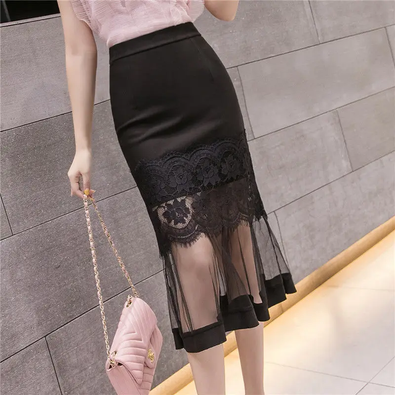 

High Waist Grenadine Stitching Skirt Sexy Wrap Skirt Lace Woman Skirts Mujer Faldas Saias Mulher