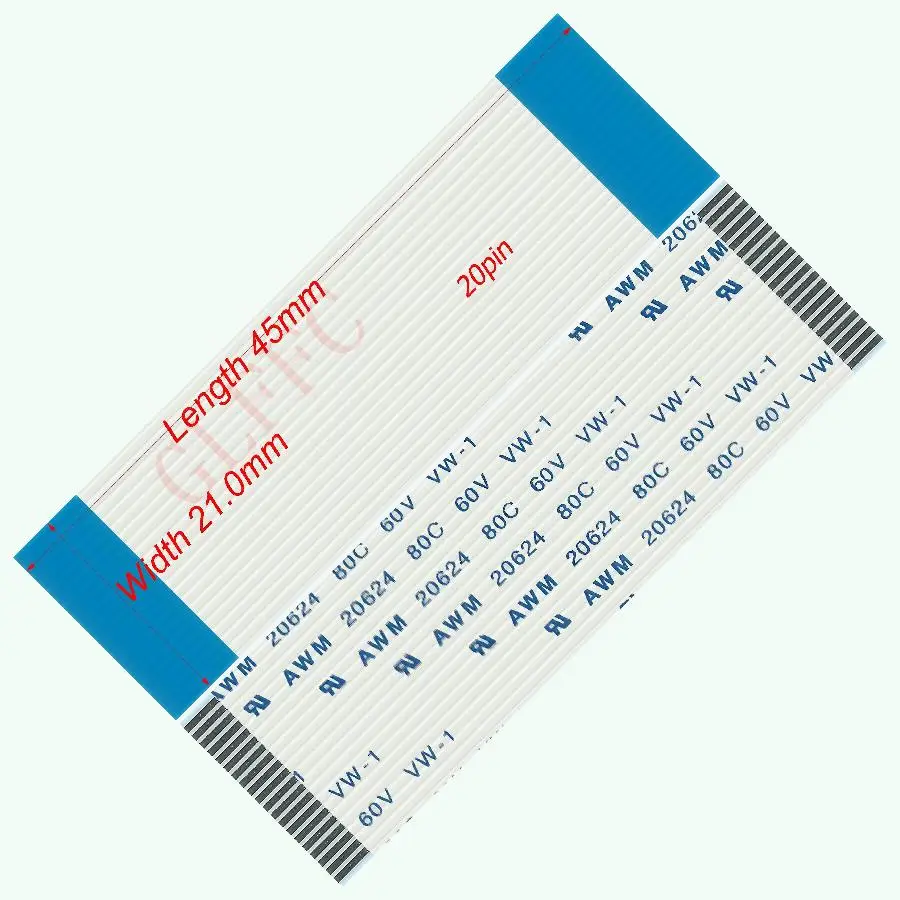 20pin 1.0pitch 45mm-150mm A-type Flexible Flat Cable FFC awm 20624 ROHS for TTL LCD DVD Computer