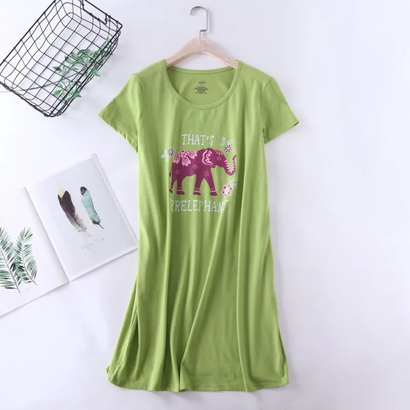 2024 Summer Female Casual Loosen Cartoon Night dress Ladies Cotton Nightgown Women Short Sleeve Round collar Home sleepshirt