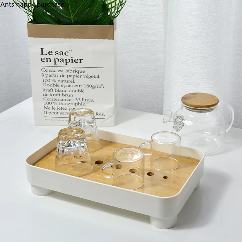 

Plastic Bamboo Tray Rectangular Storage Tray Tea Trays Desktop Organizer Cup Organize Disk Tea Set Drain Pan Decorative Plate