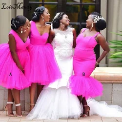 Sexy One Shoulder Backless Bridesmaid Dresses 2021 Fuchsia Tulle Maid of honor Wedding Party Dress Vestido de fiesta de boda