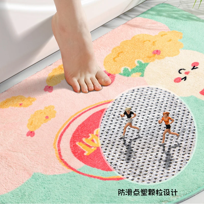 Semicircle Cute Animals Soft Floor Mats Rugs Home Entrance Carpet Bedroom Toilet Bathroom Door Absorbent Non-Slip Foot Pad Gamer