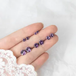 Enosola Genuine 925 Sterling Silver Purple Stud Earring Violet Crystal CZ Jewelry Bizuteria Orecchini Silver 925 Jewelry Female