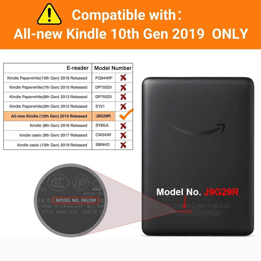 Folding Stand Case for All New Kindle 10th Generation 2019 Released (J9G29R) PU Leather Cover - with Auto Wake/Sleep Hand Strap