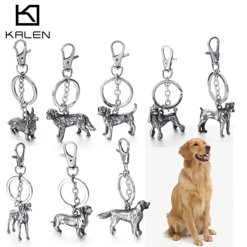 KALEN Stainless Steel Pet Dog Key Chains Men Women Animal Corgi Labrador Shepherd Poodle Dog Key Chain Jewelry Gifts