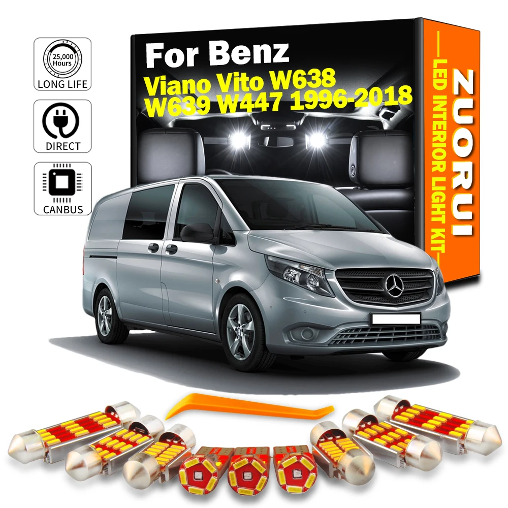 ZUORUI Canbus LED Interior Reading Sun Visor Bulbs Light Kit For Mercedes Benz Viano Vito W638 W639 W447 1996- 2016 2017 2018