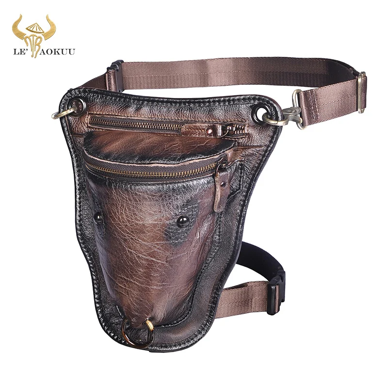 Quality Leather Men Design Casual Travel Messenger Cross-body Satchel Bag Fashion Blue Fanny Waist Belt Pack Leg Drop Bag 833