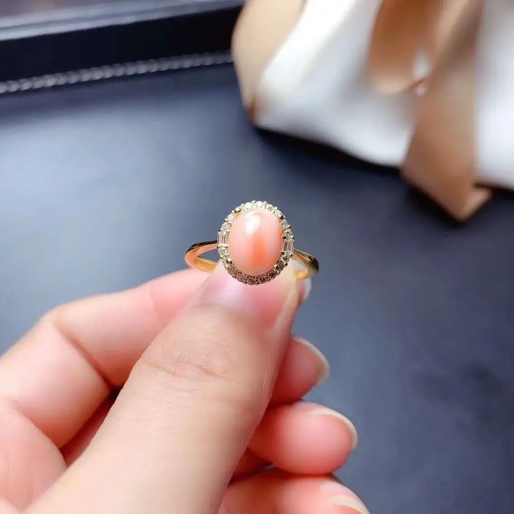 FS 8*10 Natural Pink Coral Ring Earrings Pendant Necklace Set S925 Sterling Silver Fashion Fine Weddings Jewelry Women MeiBaPJ