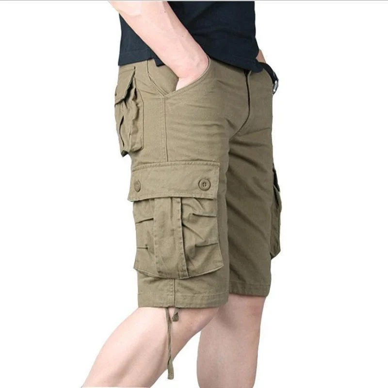 Summer Men\'s Casual Cotton Cargo Shorts Overalls Long Length Multi Pocket Hot breeches Military Capri Pants Male Cropped Pants