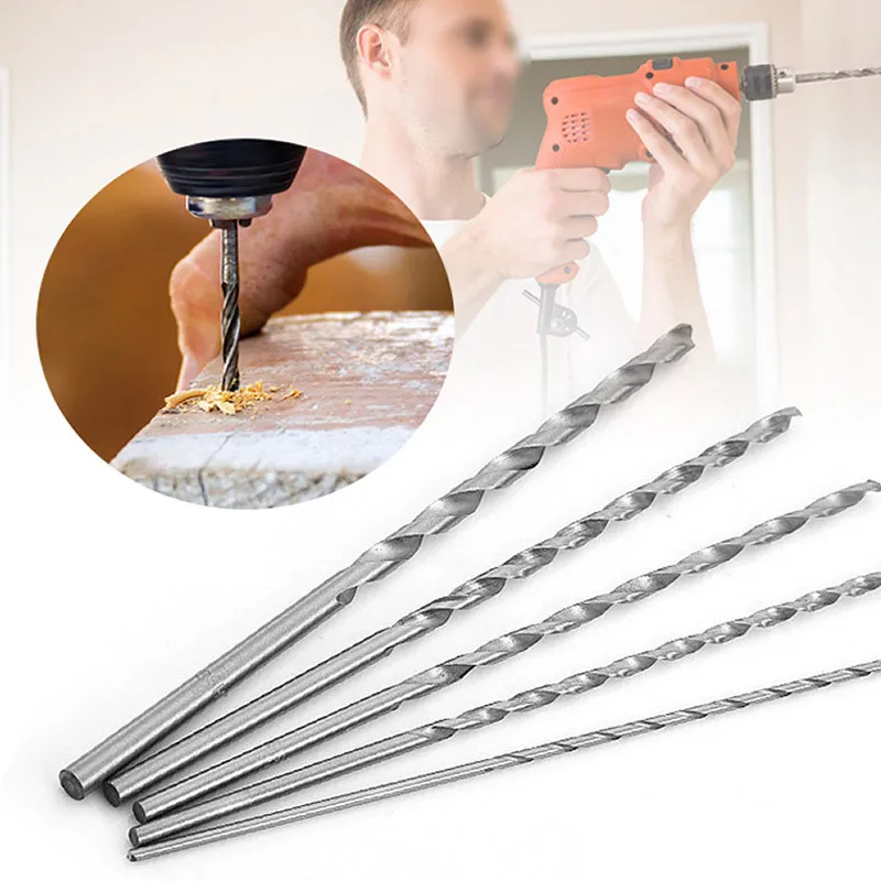 5pcs/set 2/3/4/4.5/5mm High Speed Steel Spiral Twist Drill 150mm Extended Round Shank Wood Drilling, Cutting and Polishing