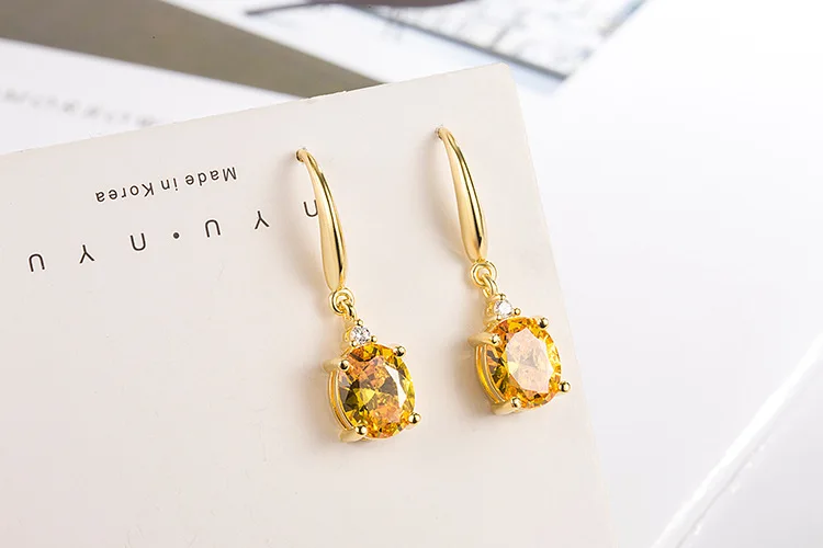 DIWENFU-pendientes De gota De oro amarillo De 14 quilates para Mujer, joyería De oro Real, pendientes De gota De piedras preciosas De Topacio