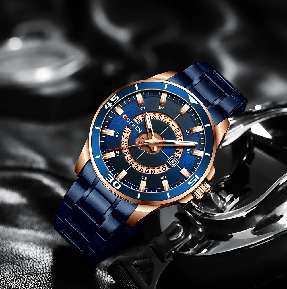 CURREN-reloj deportivo de lujo para hombre, pulsera de cuarzo de acero inoxidable, resistente al agua, estilo militar, negocios