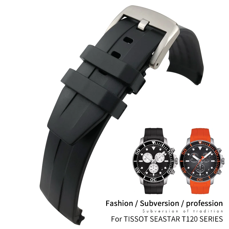 21mm 22mm Rubber Silicone Watch Strap Waterproof  Black Orange Watchband Suitable for Tissot T120407 T120417 Sport Accessories