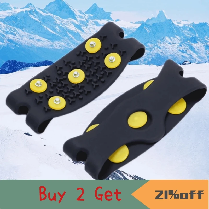 1 Pair 5-Stud Snow Ice Claw Climbing Anti Slip Spikes Grips Crampon Cleats Shoes Cover for Women Men Boots Cover Size 35-43