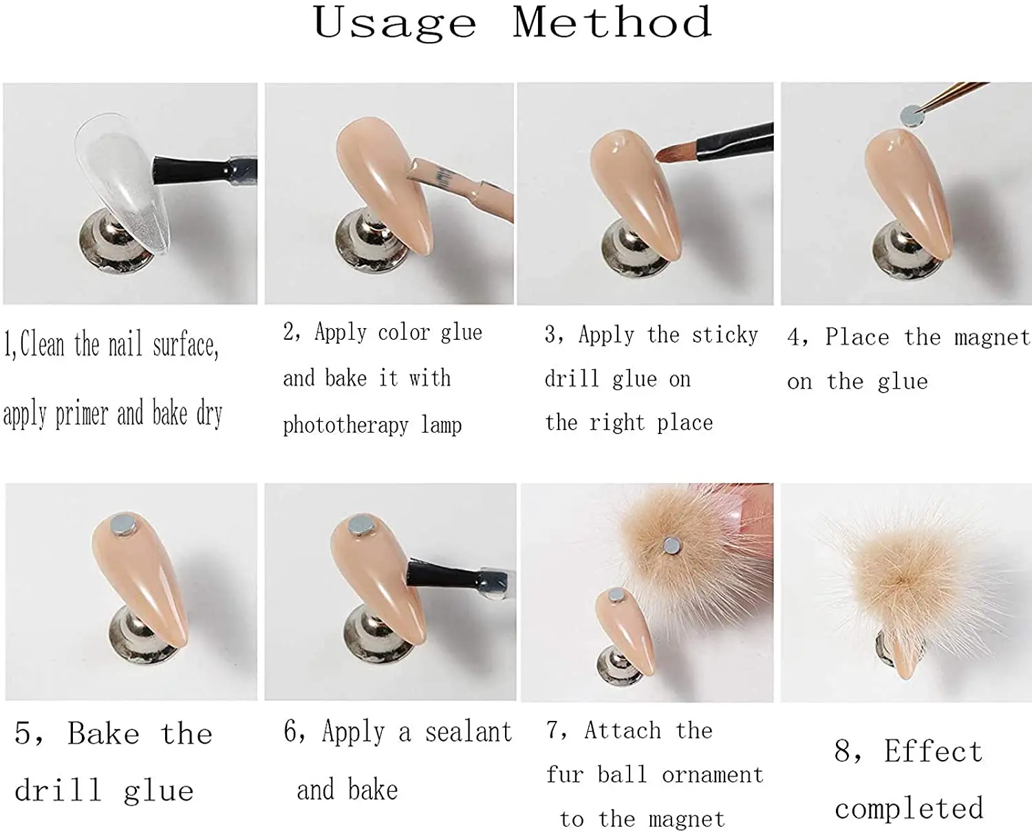 1pc New Magnetic Fur Ball Removable Cute Nail Pom Fluffy Plush Ball 3D Detachable Soft Pom