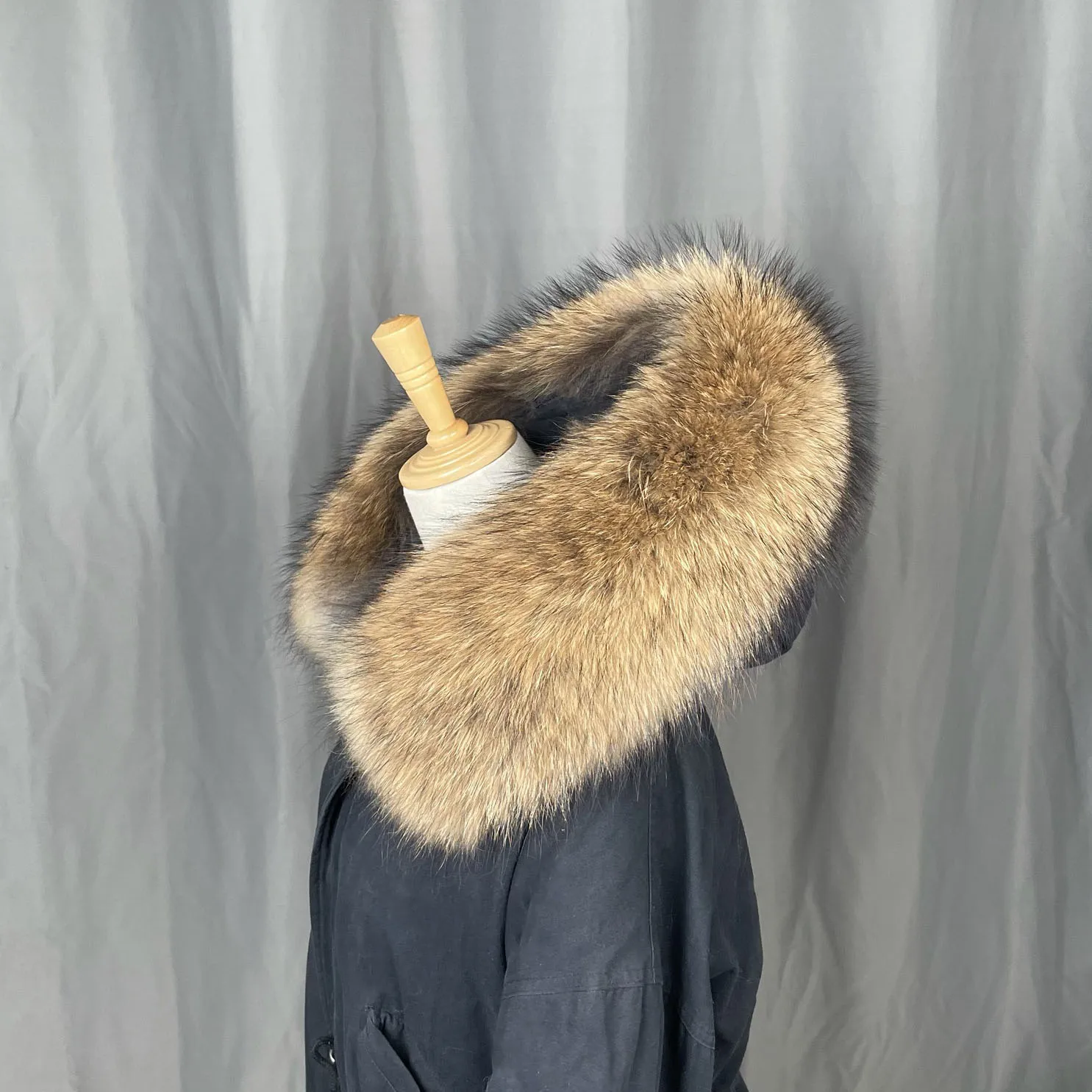 100%Real Raccoon Fur Collar Womens Natural Fur Gray Collar Real Fur Shawl Raccoon collar Fur Scraves  Detachable collar