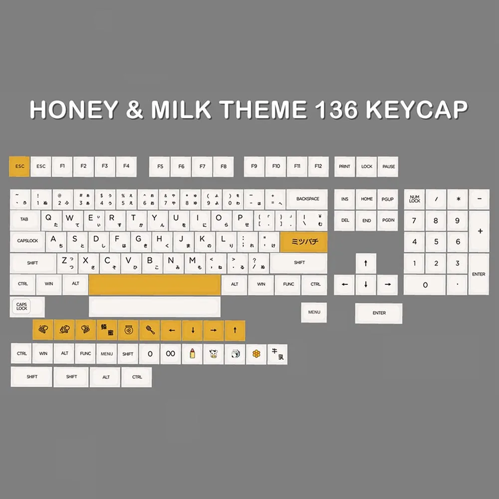 Japanese Sample Pure White Design Keycaps For Cherry  Switch Mechanical Gaming Keyboard 136 Milk White XDA Profile Key Cap