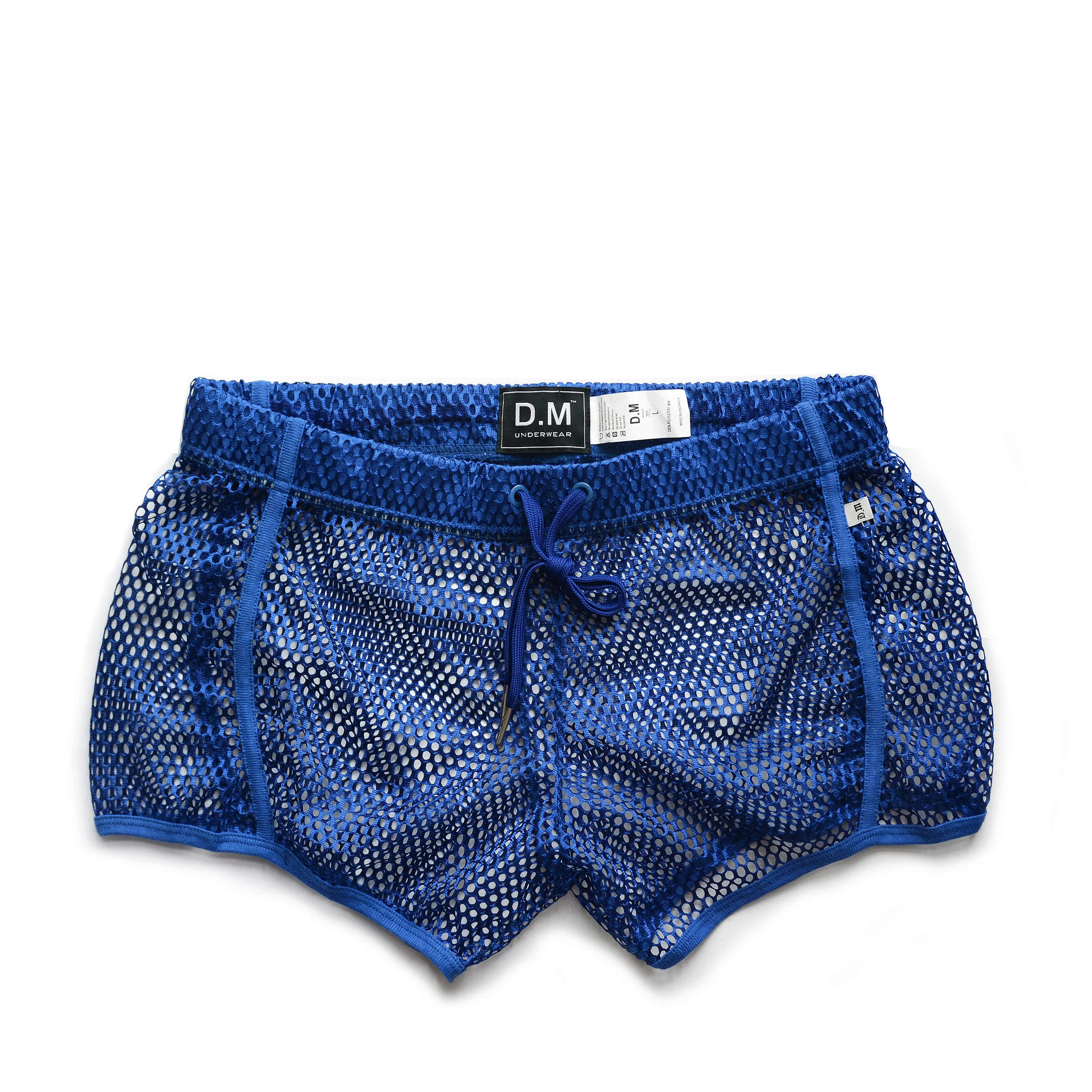 

Blue White Solid mesh thin perspective loose Breathable Sexy low waist Boxer Shorts Fashion Printing Gay Men's underwear