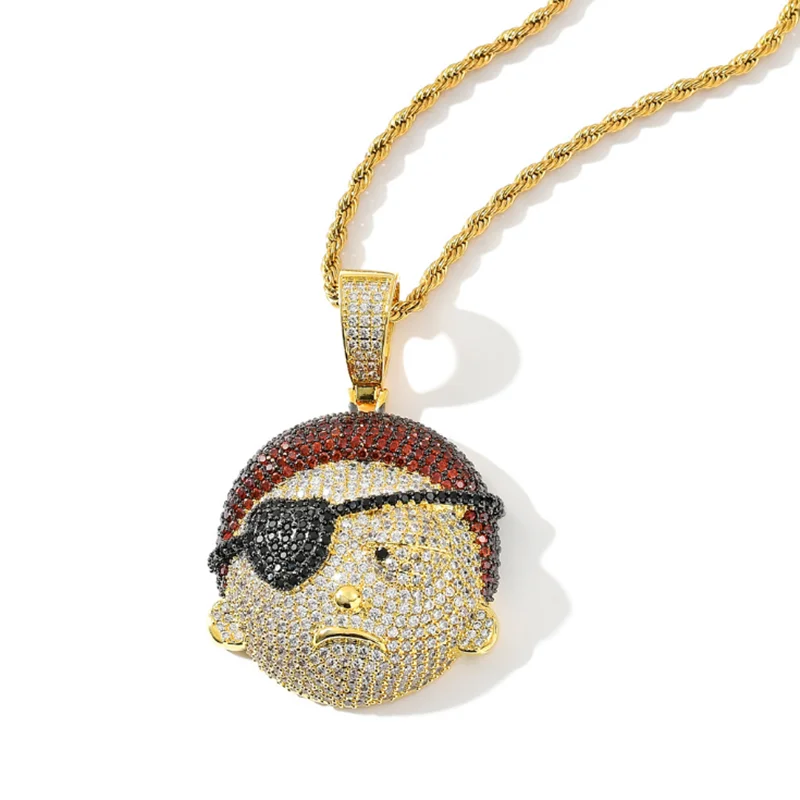 Men's Jewelry Rhinestone Necklace Micro Zircon Cute Pendant Link Hip Hop Chain  for Male