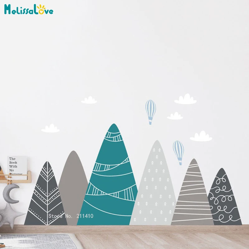 

Mountains Wall Sticker for Kids Room Adventure Nursery Decor Boys Custom Colors Murals DIY Decals Removable YT6199