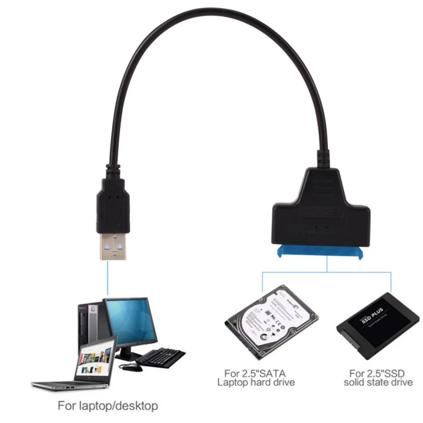 Grwibeou USB SATA 3 câble Sata vers USB 2.0 adaptateur jusqu'à 480 Mbps prise en charge disque dur SSD externe HDD 2.5 pouces 22 broches Sata III