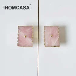 IHOMCASA Natural Crystal +Brass Door Knobs Kitchen Cupboard Shoe Cabinet Furniture Handles Copper Dresser Drawer Pulls Knob Gold