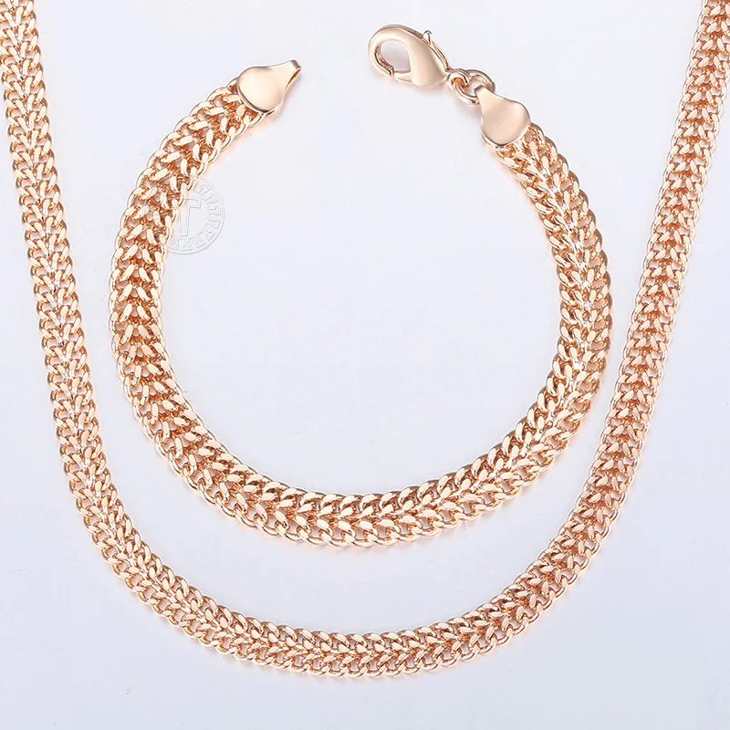 Jewelry Set for Women 585 Rose Gold Color Bracelet Necklace Set Woman Link Chain Wedding Party Jewelry Valentine Gifts LCS15