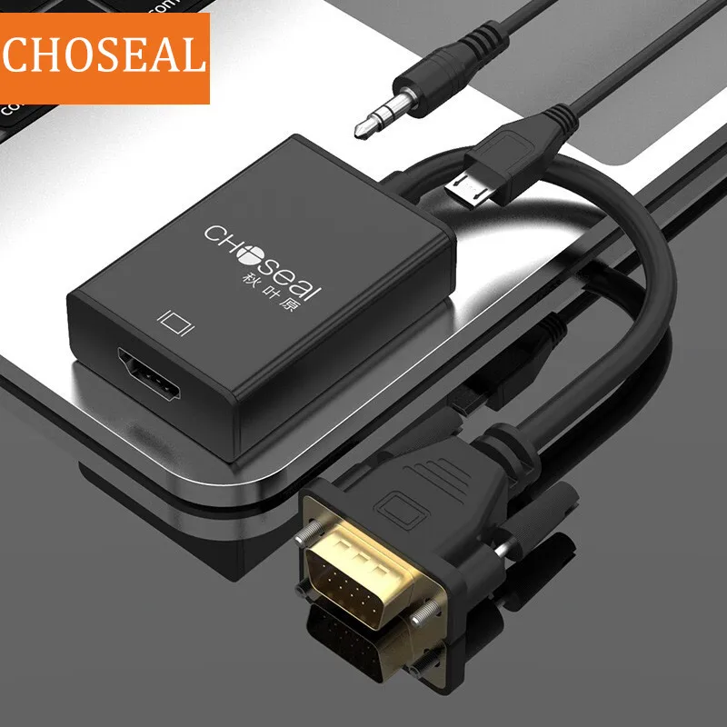 CHOSEAL 1080P VGA to HDMI-compatible Adapter Female to VGA Male Adapter Converter with Audio ForLaptop Notebook HDTV Project