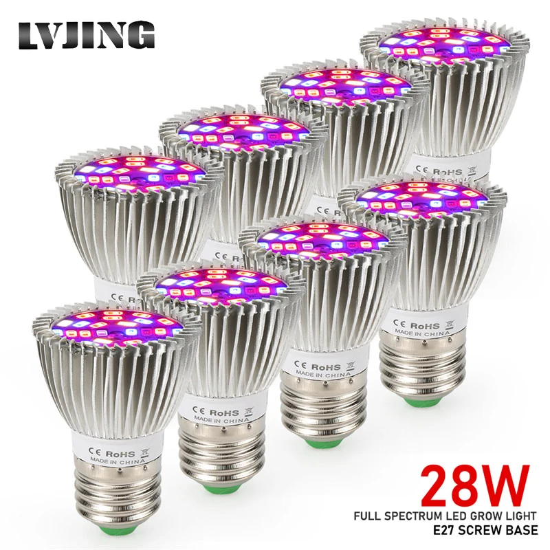 LED 성장 조명 식물 수경 성장 E27 전구, 전체 스펙트럼 85-265V UV IR 램프, 식물 꽃 모종 Fitolamp, 8 팩