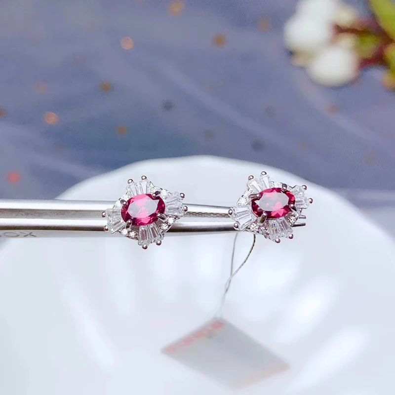 CoLife Jewelry Natural Pyrope Garnet Stud Earrings for Daily Wear 4mm*6mm Garnet Silver Earrings 925 Silver Pyrope Jewelry