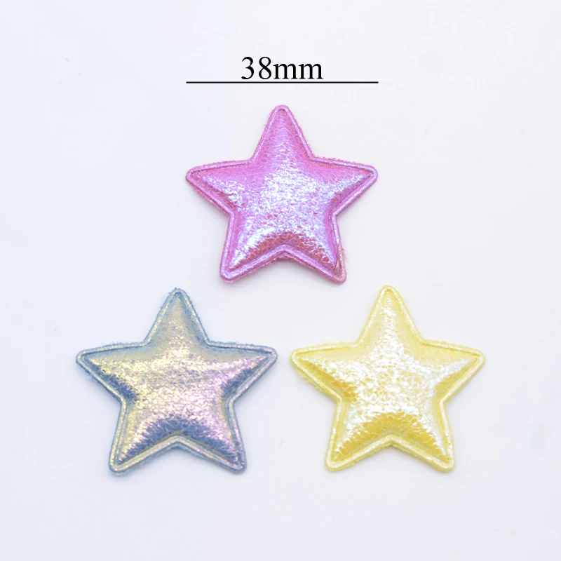 40Pcs 38mm Padded Shiny Leather Star Patches Appliques for Clothes Hat Sewing Supplies DIY Headwear Hair Bow Decor Accessories