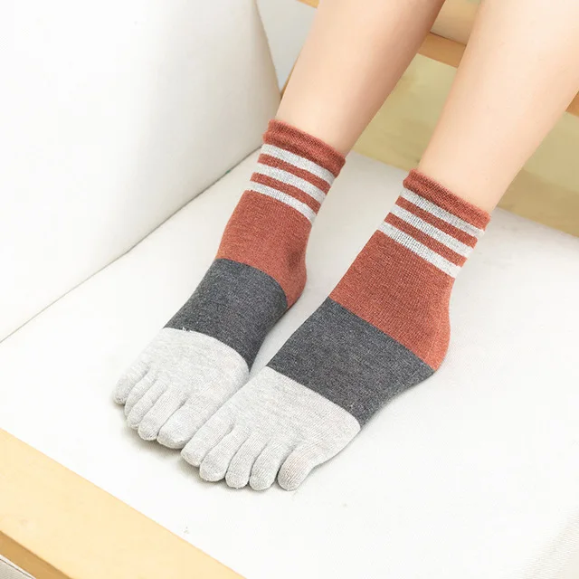 Four Seasons Toes Short Socks Woman Girl Cotton Striped Solid Sweat-Absorbing Breathable Soft Elastic 5 Finger Harajuku Socks image 3