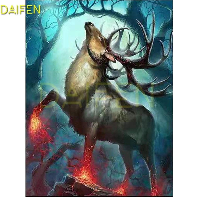 Full Square Diamond painting Animal deer sheep 5D DIY Diamond embroidery Cross stitch elk Full Round Diamond mosaic Forest fire