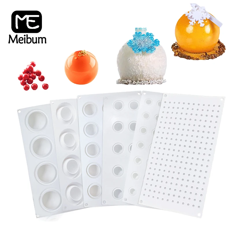 Meibum 5 Types Spherical-Shaped Dessert Mousse Molds 3d Silicone Cake Mold Muffin Pan Baking Tools For Cakes Decorating Supplies