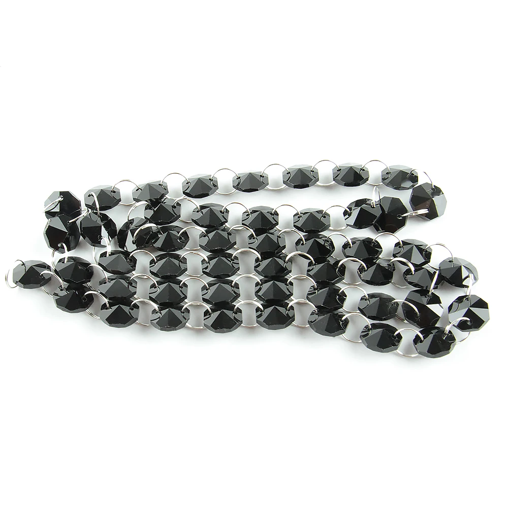 5m/50m Black Color Crystal 14mm Beads With Rings Glass Strands For Wedding Curtain Garlands Chains Home Decoration