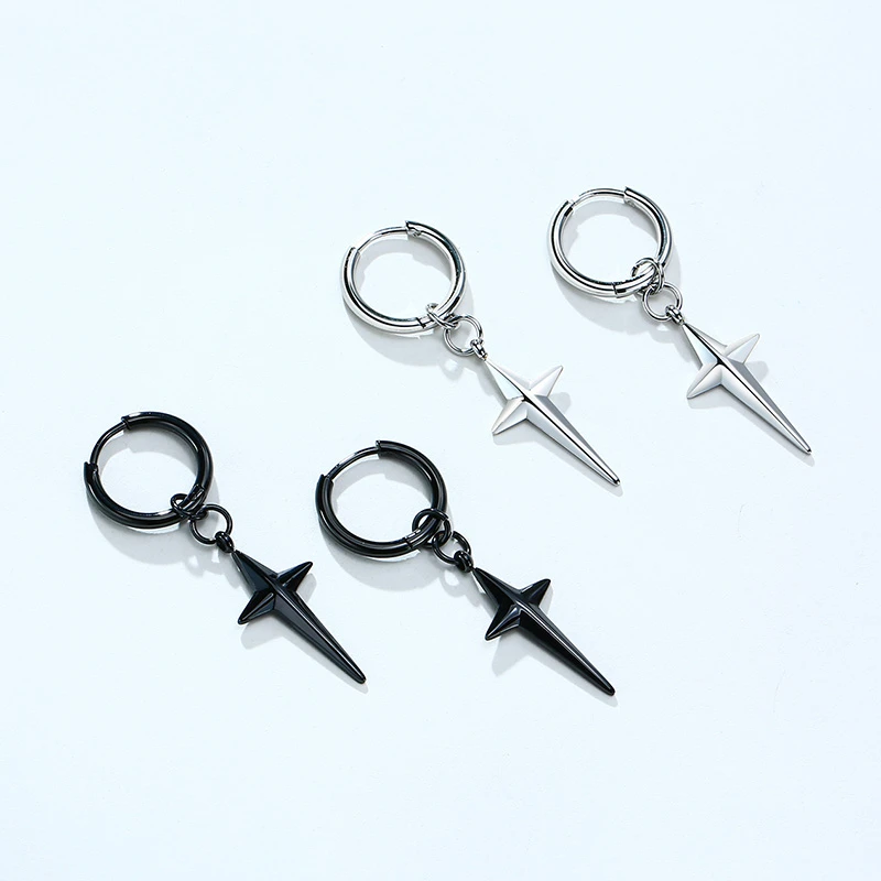 Vnox Basic Cross Stars Dangle Earrings for Men Women Stainless Steel Metal Ear Spring New Gifts Boys Girls Jewelry