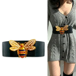 Wide Elastic Corset Belt Female Waist Pearl Belts For Women Big Stretch Cummerbunds Plus Size Coat Dress Waistband Strap