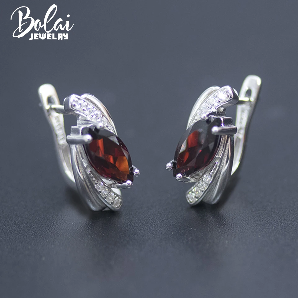 Bolai 100% Natural Garnet Stud Earrings 925 Sterling Silver Marquise Cut 10*5mm Gemstone Jewelry for Women Wife Girl Gift Small